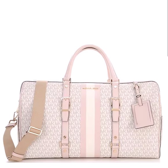 NWT Mk Light Pink Signature Logo Canvas Travel Bag - Picture 4 of 7